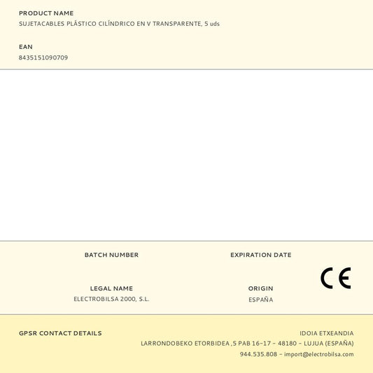 SUJETACABLES DE PLÁSTICO, CILÍNDRICO EN V, TRANSPARENTE, 5 uds