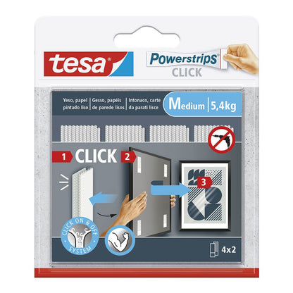 TIRAS CUELGA CUADROS POWERSTRIPS CLICK, CARGA MÁXMA 5,4 kg, 4 PARES DE TIRAS,  8 x 2 cm