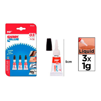 PEGAMENTO CIANOCRILATO INSTANTÁNEO SHARK GLUE 03, 3 uds x 1 g, BLISTER