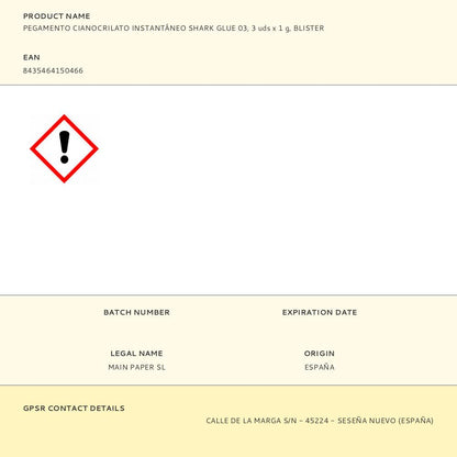 PEGAMENTO CIANOCRILATO INSTANTÁNEO SHARK GLUE 03, 3 uds x 1 g, BLISTER