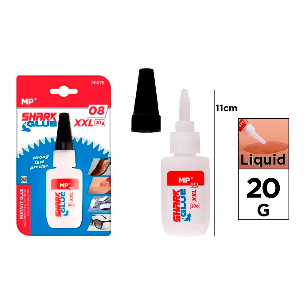 PEGAMENTO CIANOCRILATO INSTANTÁNEO, SHARK GLUE 08 XXL, 20 g, BLISTER