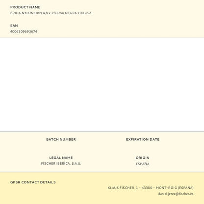 BRIDAS, NYLON, UBN, NEGRO, 250 x 4,8 mm, BLISTER, 100 uds