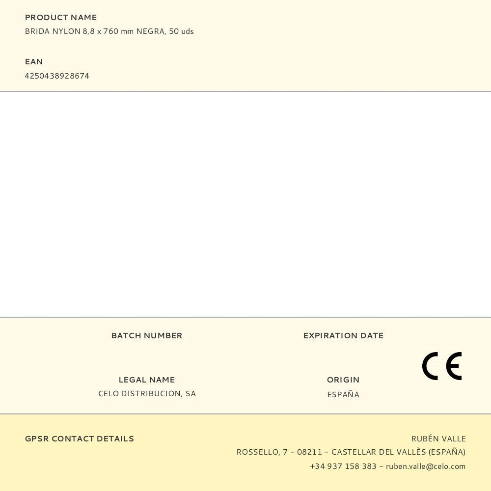 BRIDAS, NYLON, NEGRO, 760 x 8,8 mm, BLISTER, 50 uds