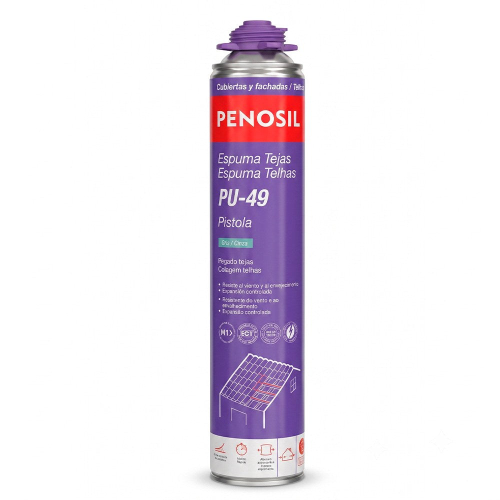 ESPUMA POLIURETANO PARA PEGADO DE TEJAS, PU-49 PISTOLA, GRIS, 750 ml