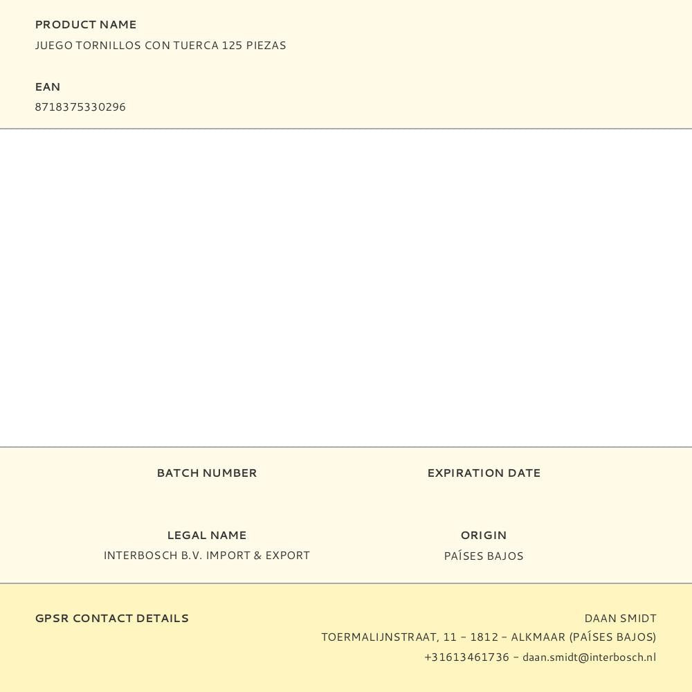 JUEGO TORNILLOS CON TUERCA 125 PIEZAS
