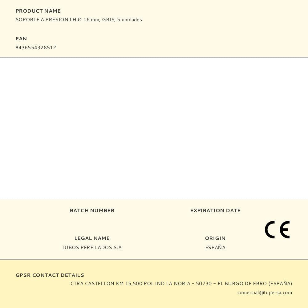 SOPORTE A PRESION LH Ø 16 mm, GRIS, 5 unidades
