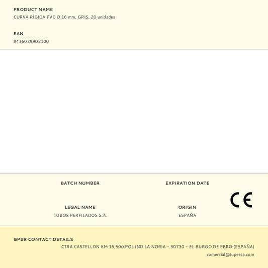 CURVA RÍGIDA PVC Ø 16 mm, GRIS, 20 unidades