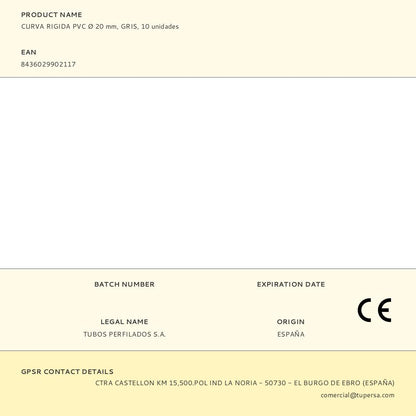 CURVA RIGIDA PVC Ø 20 mm, GRIS, 10 unidades
