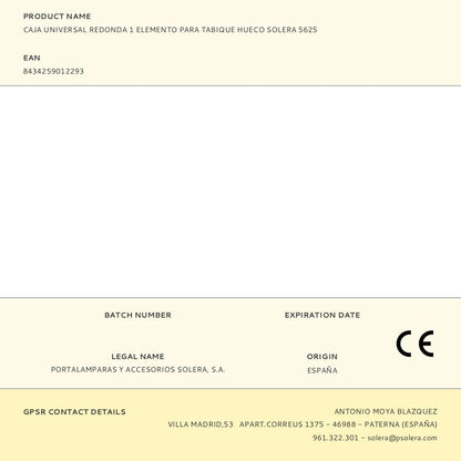 CAJA UNIVERSAL REDONDA 1 ELEMENTO PARA TABIQUE HUECO SOLERA 5625