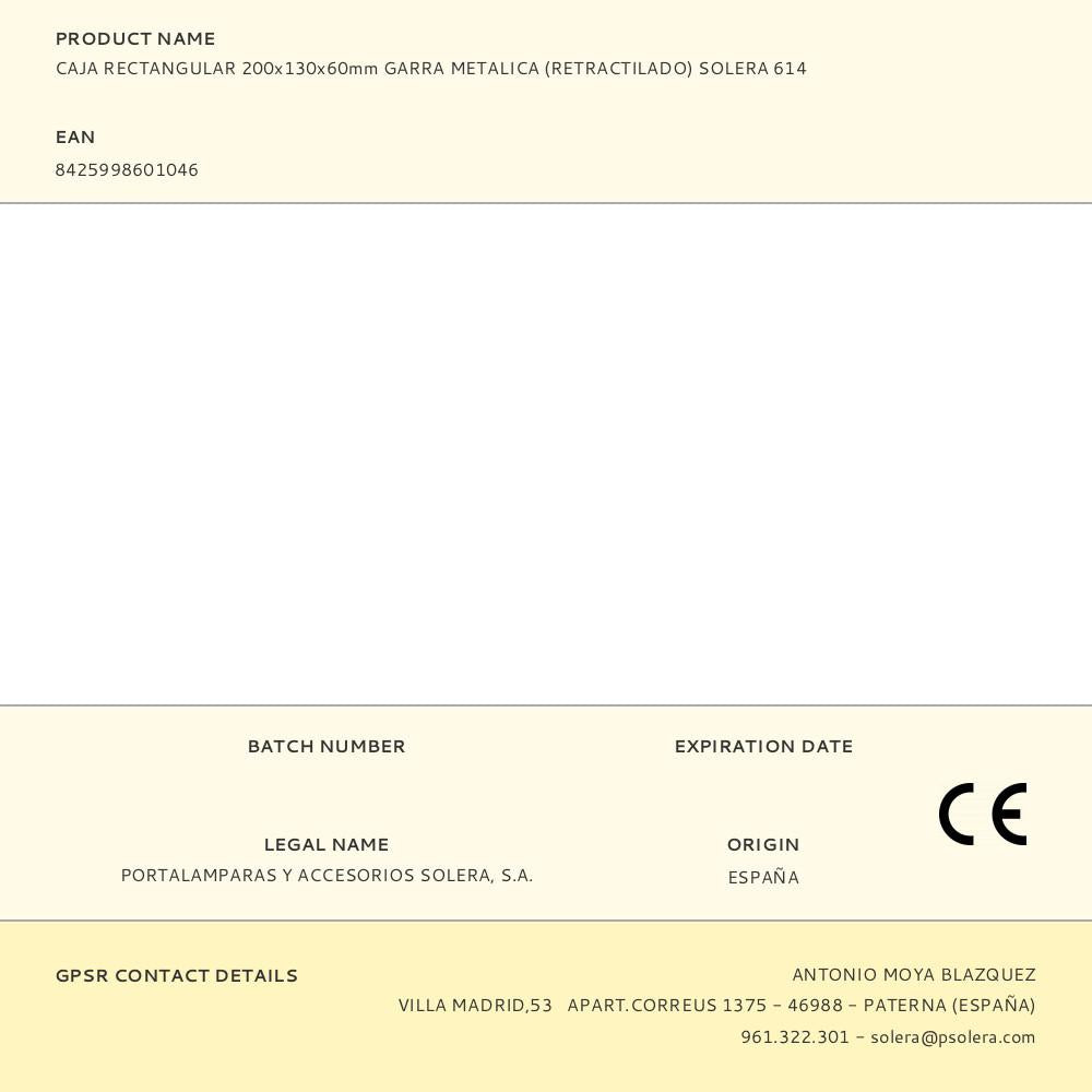 CAJA RECTANGULAR 200x130x60mm GARRA METALICA (RETRACTILADO) SOLERA 614