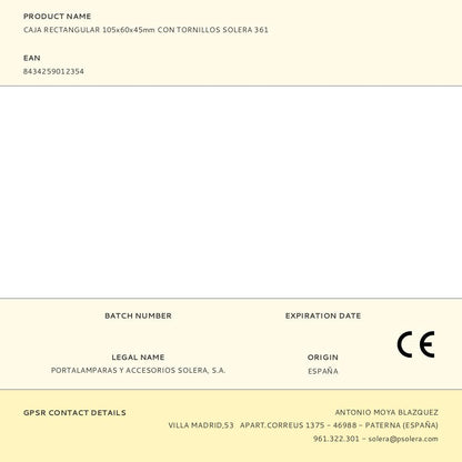 CAJA RECTANGULAR 105x60x45mm CON TORNILLOS SOLERA 361