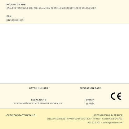 CAJA RECTANGULAR 300x200x60mm CON TORNILLOS (RETRACTILADO) SOLERA 5502