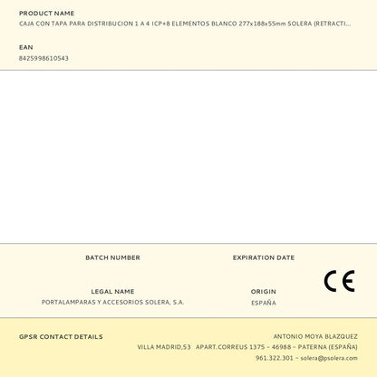 CAJA CON TAPA PARA DISTRIBUCION 1 A 4 ICP+8 ELEMENTOS BLANCO 277x188x55mm SOLERA (RETRACTILADO) 697CB