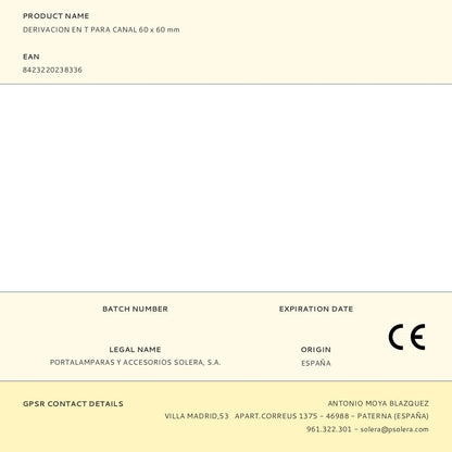 DERIVACION EN T PARA CANAL 60 x 60 mm