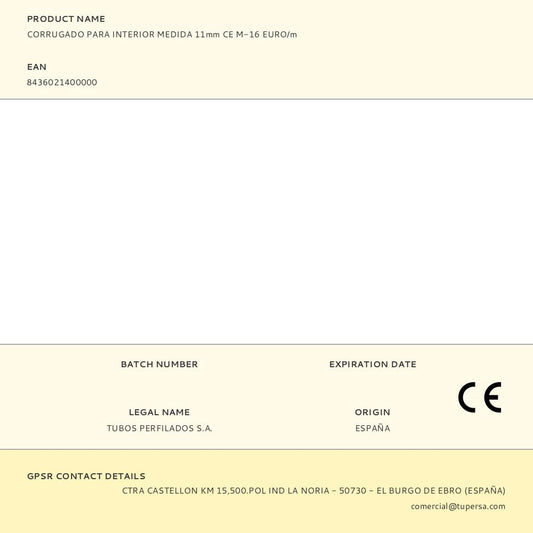 CORRUGADO PARA INTERIOR MEDIDA 11mm CE M-16 EURO/m