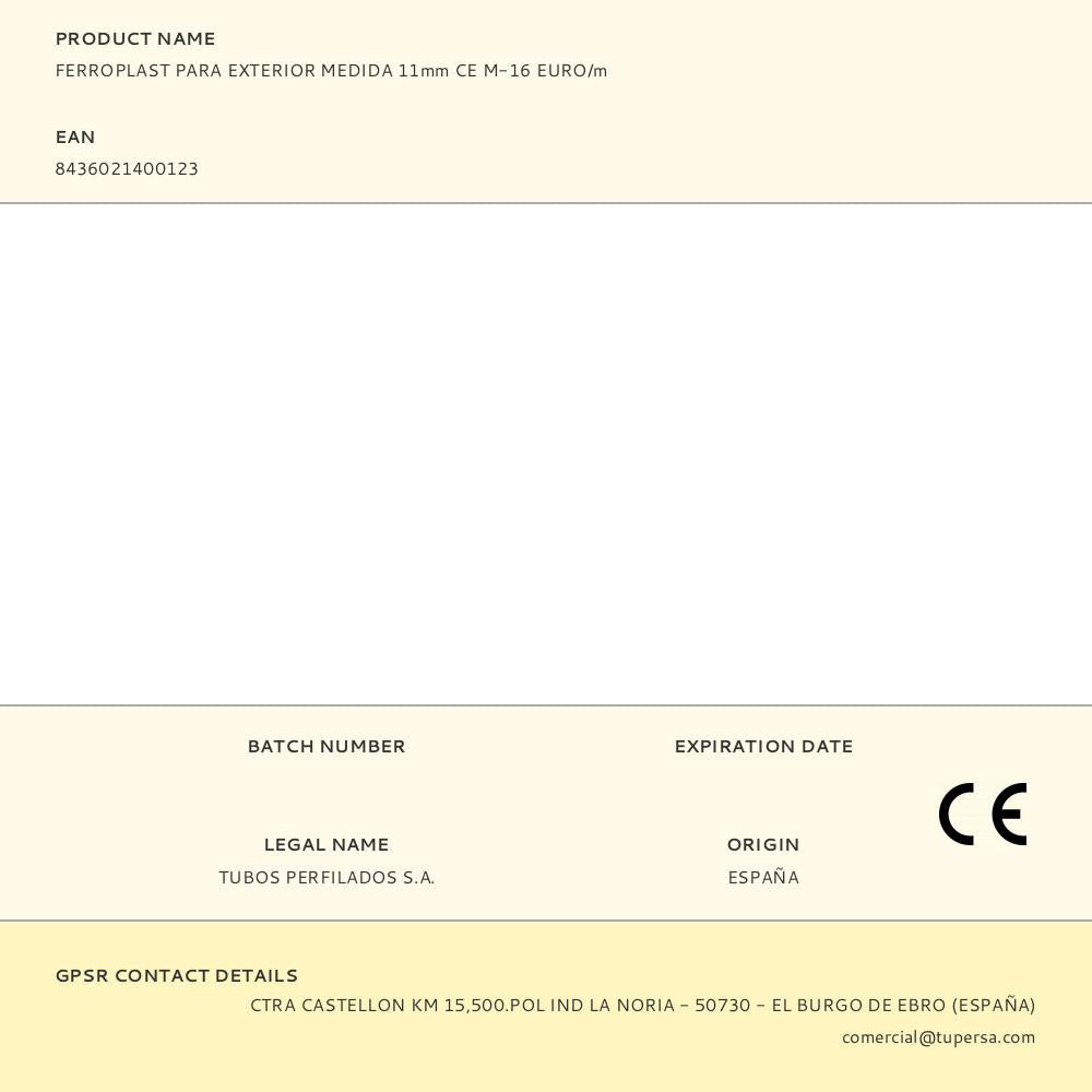 FERROPLAST PARA EXTERIOR MEDIDA 11mm CE M-16 EURO/m