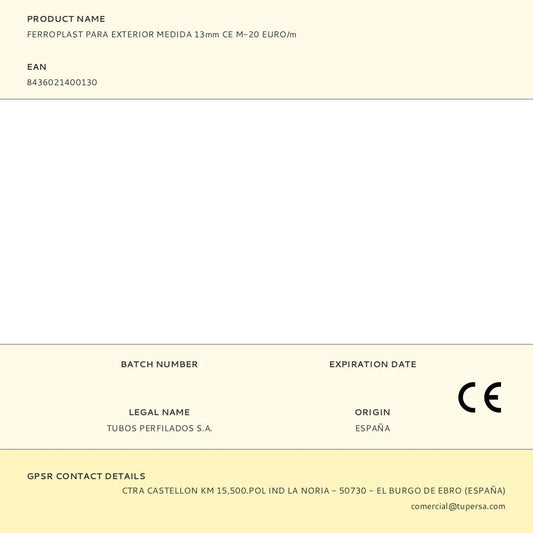 FERROPLAST PARA EXTERIOR MEDIDA 13mm CE M-20 EURO/m