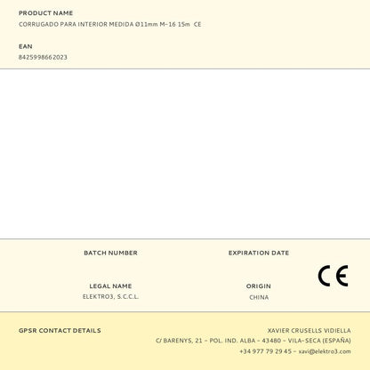 CORRUGADO PARA INTERIOR MEDIDA Ø11mm M-16 15m  CE
