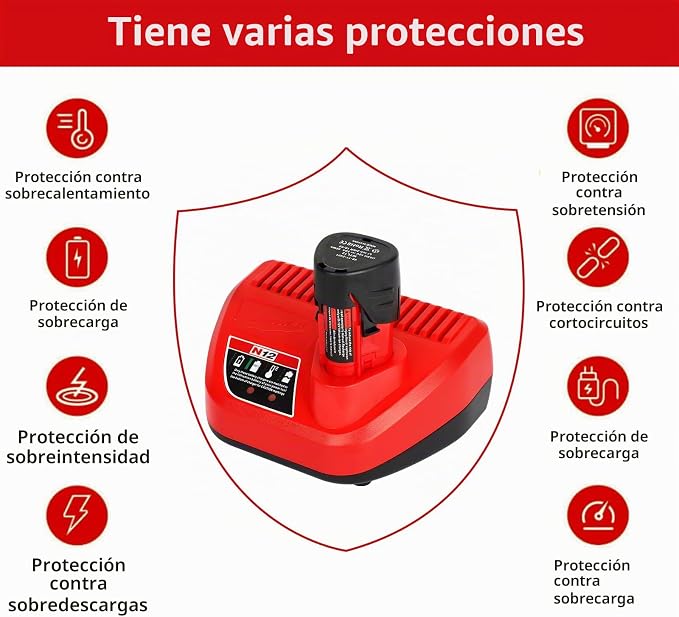 Kit 2x Baterías 12V 3.0Ah + Cargador (Compatible Milwaukee M12)