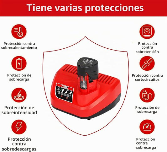 Kit 2x Baterías 12V 3.0Ah + Cargador (Compatible Milwaukee M12)