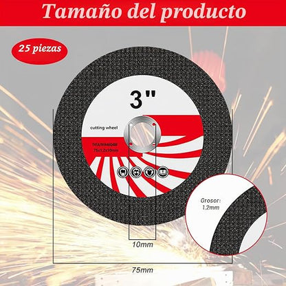 Caja 25 Discos de Corte Qibivfo 75x1.2x10mm (Metal/Inox)