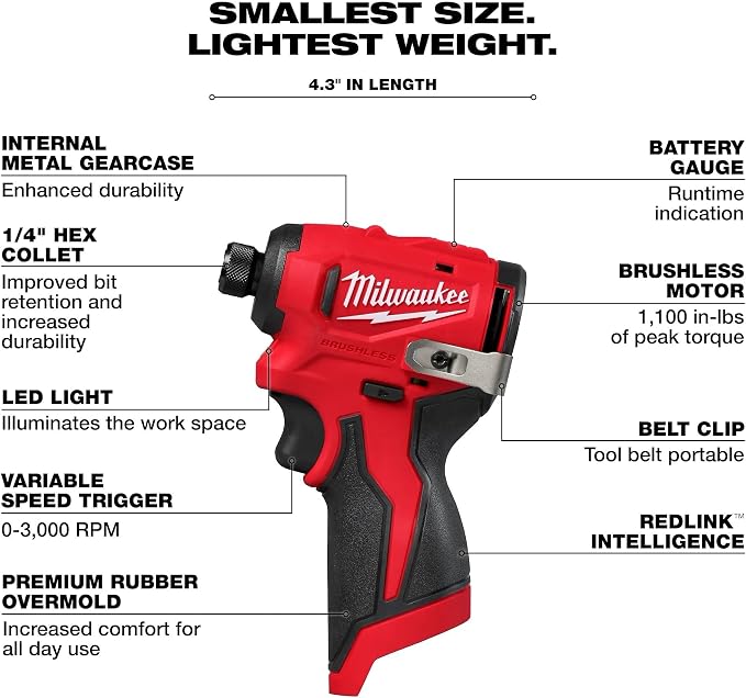 Atornillador de Impacto Subcompacto Milwaukee M12 BLIDRC-0 (1/4" Hex)