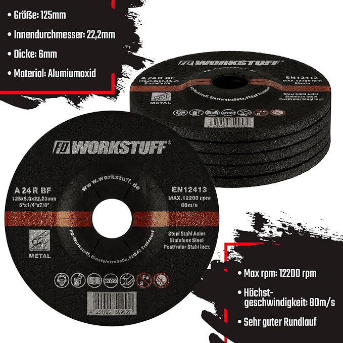 Pack 5 Discos de Desbaste Fd-Workstuff 125x6.0mm (Metal)