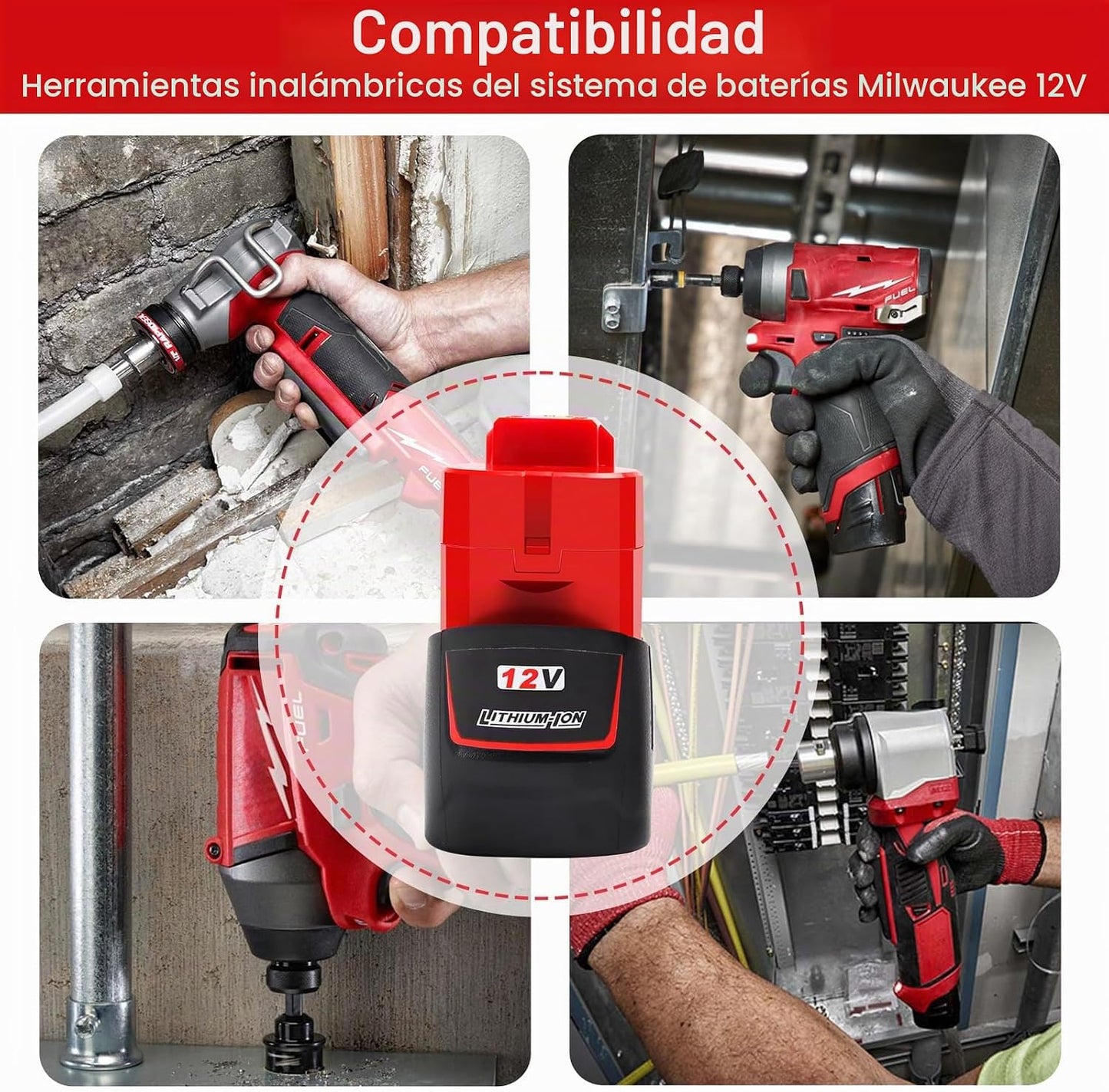Kit 2x Baterías 12V 3.0Ah + Cargador (Compatible Milwaukee M12)