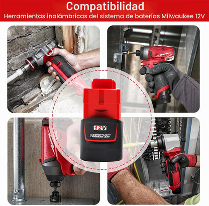 Kit 2x Baterías 12V 3.0Ah + Cargador (Compatible Milwaukee M12)