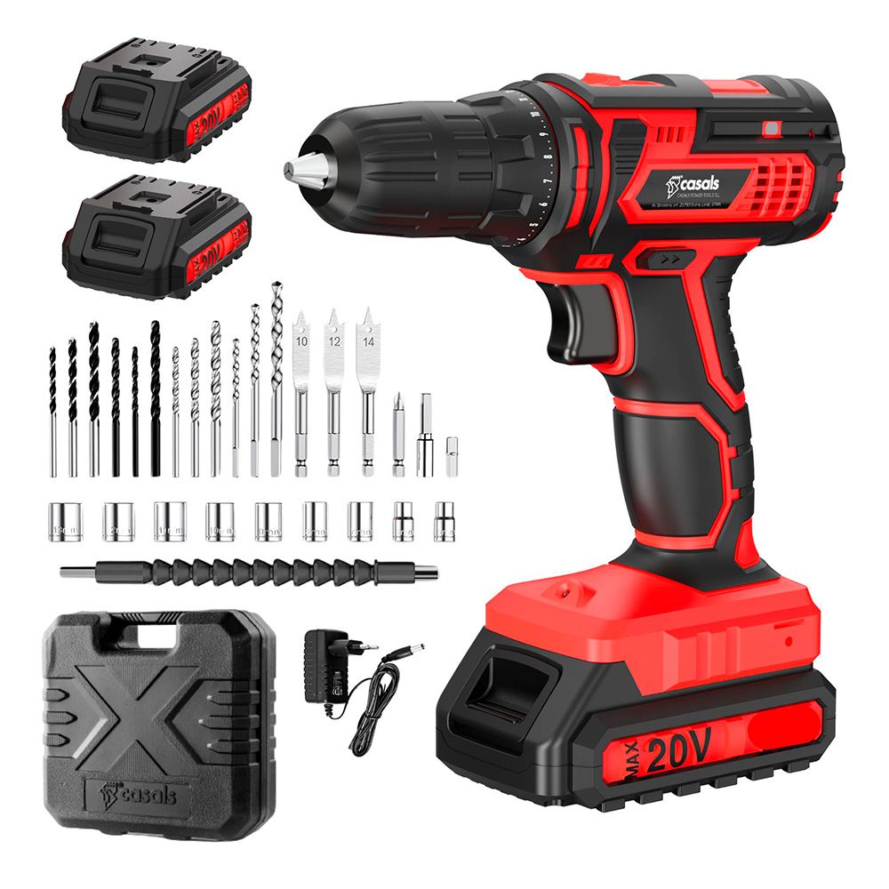 KIT TALADRO PERCUTOR 20 V CON ACCESORIOS, CON 2 BATERÍAS Y CARGADOR