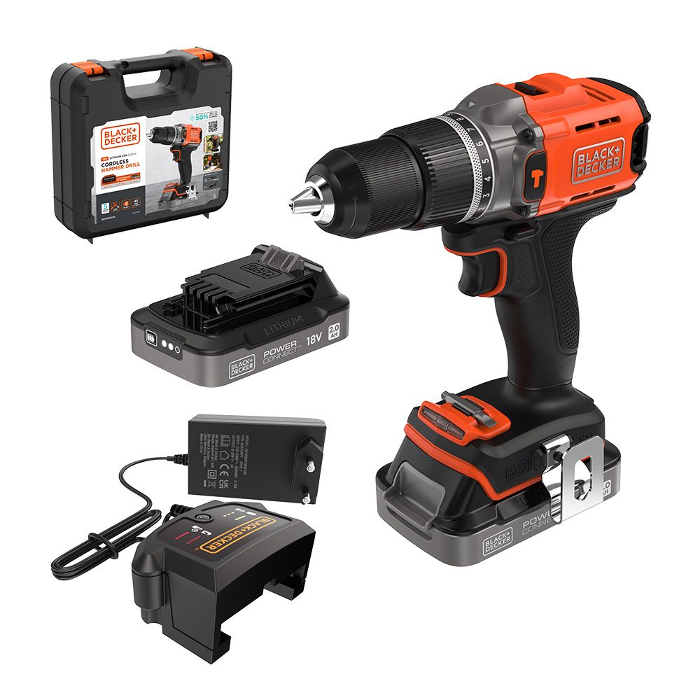 KIT TALADRO PERCUTOR 18 V CON 2 BATERÍAS 2 Ah DE LITIO Y CARGADOR RÁPIDO