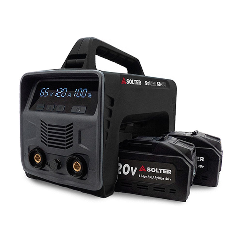 EQUIPO DE SOLDADURA, SOLBAT SB-120 90A + 2 BATERÍAS LÍTIO 20 V/40 V, 26,6 x 15,8 x 22 cm