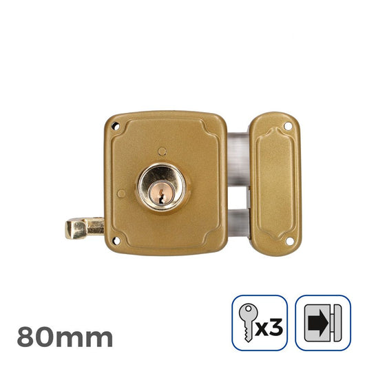 CERRADURA, SOBREPONER, CON CILINDRO Y TIRADOR, MANO DERECHA, 80 mm