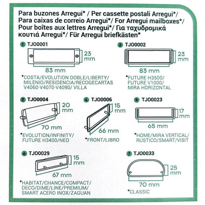 TARJETERO TJO1001 PARA BUZONES ARREGUI, CONJUNTO 7 piezas