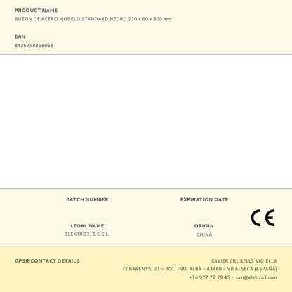 BUZON DE ACERO MODELO STANDARD NEGRO 210 x 60 x 300 mm