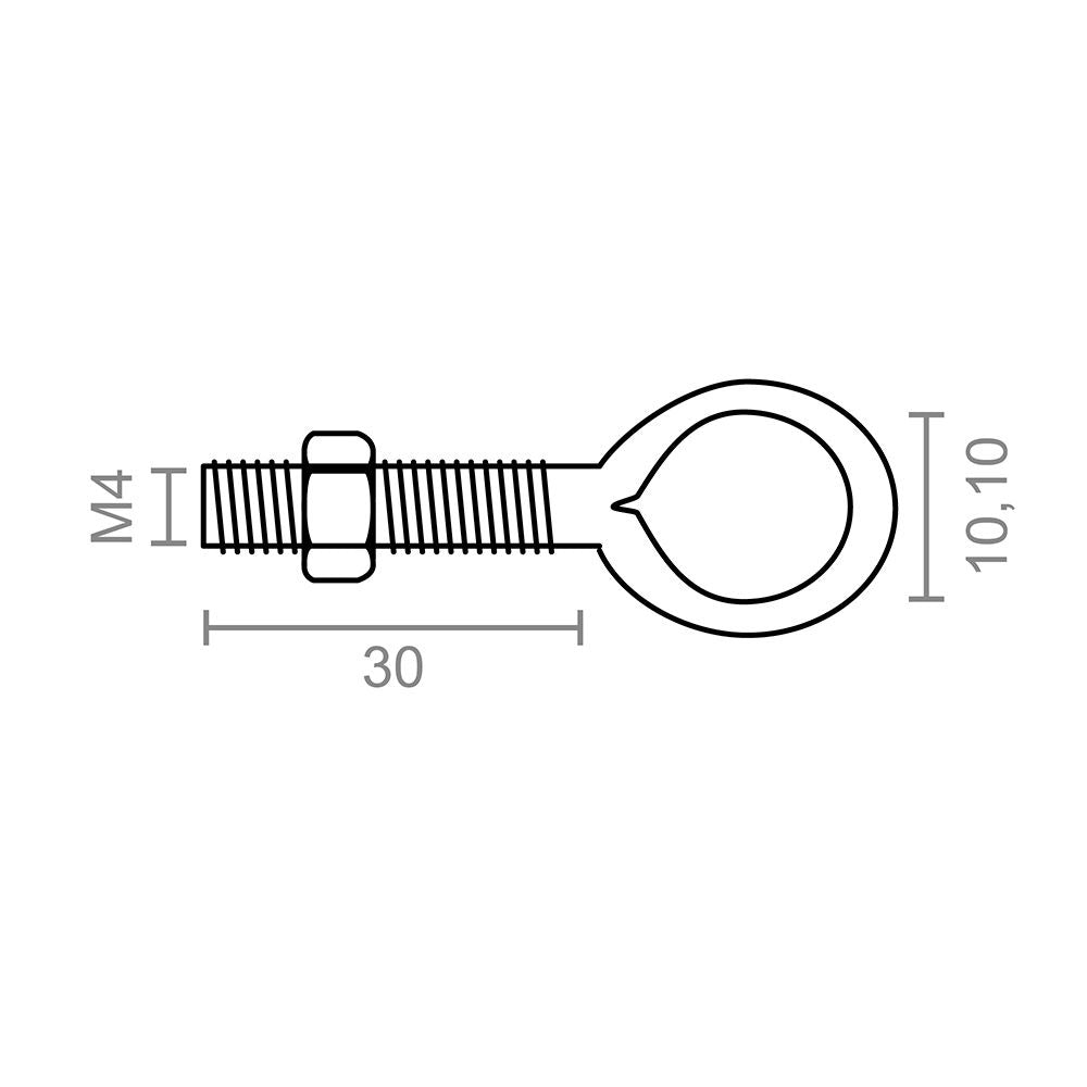 HEMBRILLA SOLDADA CON TUERCA HM01, M4 x 30 mm, ZINCADO, BLISTER 4 uds