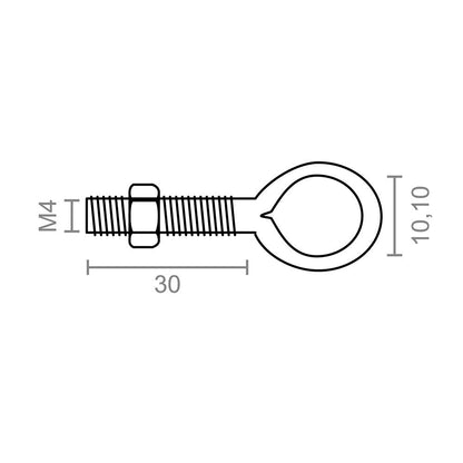HEMBRILLA SOLDADA CON TUERCA HM01, M4 x 30 mm, ZINCADO, BLISTER 4 uds