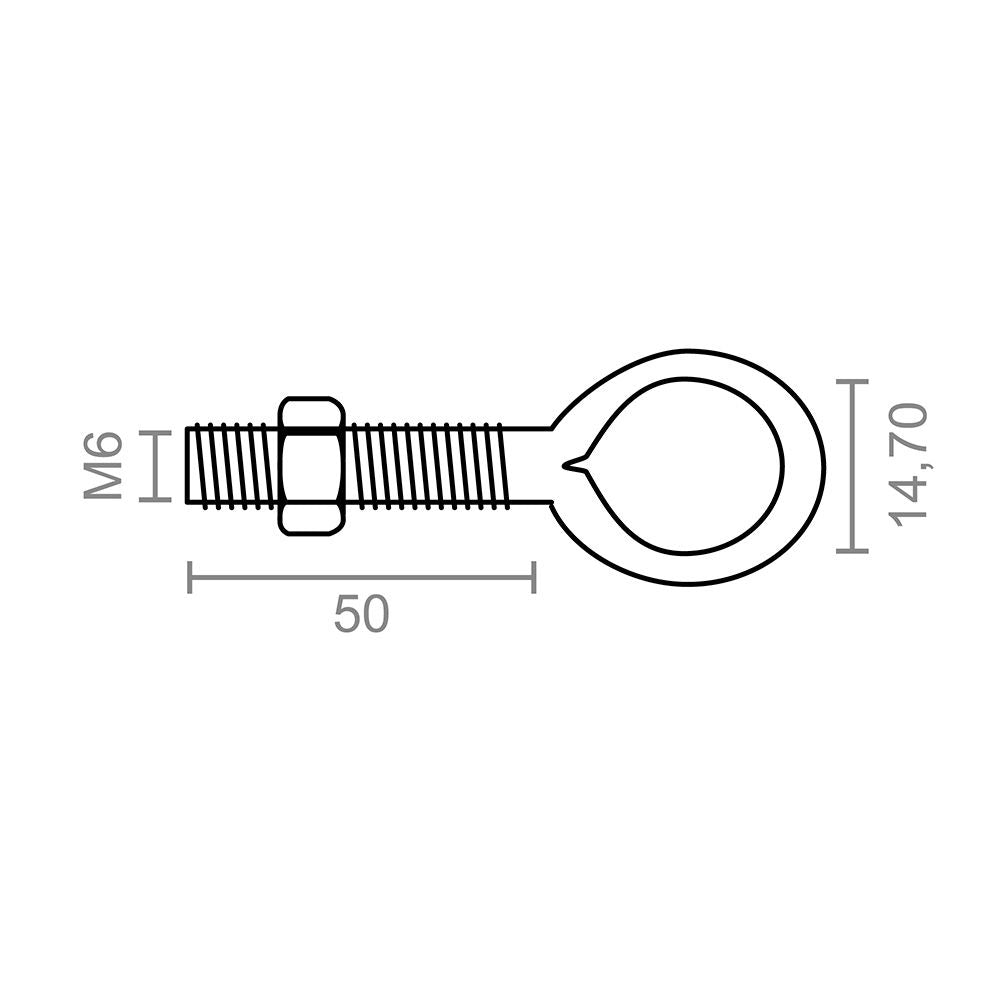HEMBRILLA SOLDADA CON TUERCA HM01, M6 x 50 mm, ZINCADO, BLISTER 2 uds