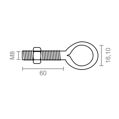 HEMBRILLA SOLDADA CON TUERCA HM01, M8 x 60 mm, ZINCADO, BLISTER 2 uds