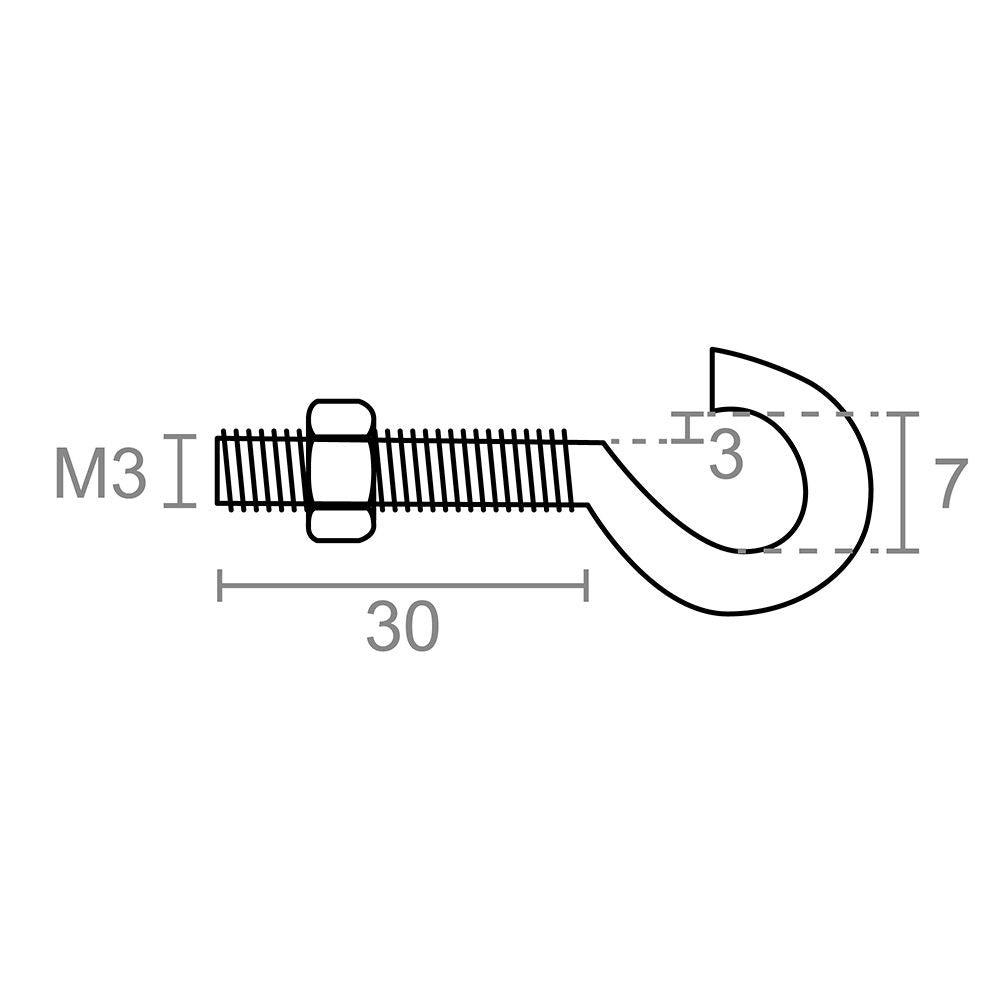 HEMBRILLA ABIERTA CON TUERCA HM02, M3 x 30 mm, ZINCADO, BLISTER 4 uds