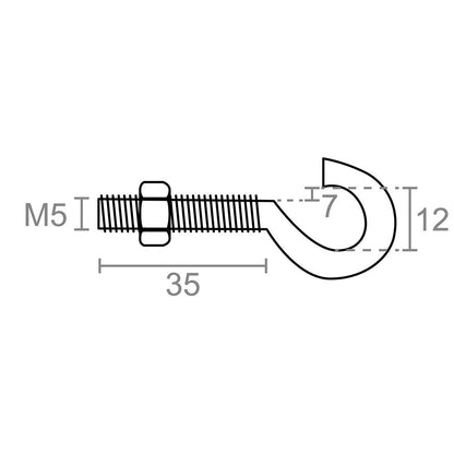 HEMBRILLA ABIERTA CON TUERCA HM02, M5 x 35 mm, ZINCADO, BLISTER 4 uds