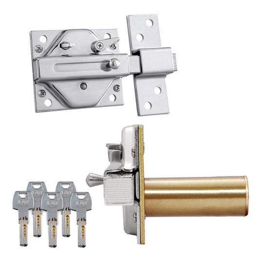 CERROJO, SEGURIDAD, SOBREPONER, MODELO CS88SC M50, DE ACERO CON CROMO SATINADO, CILINDRO DE 50 mm