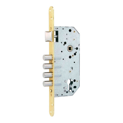 CERRADURA, EMBUTIR, CON CANTO REDONDO, MODELO CRE07, DE ACERO CON ACABADO LATONADO, 50/85 mm