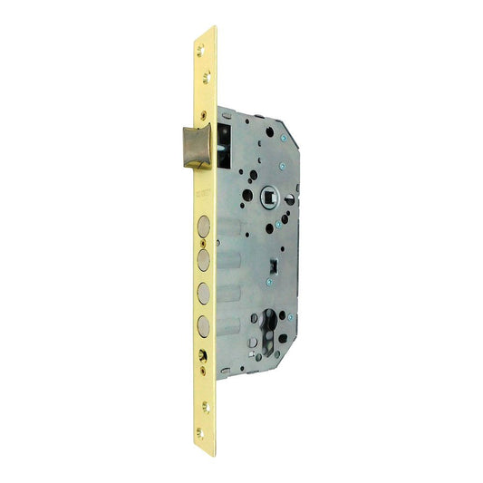 CERRADURA, EMBUTIR, CON CANTO CUADRADO, MODELO CRE13, DE ACERO CON ACABADO LATONADO, 50/85 mm