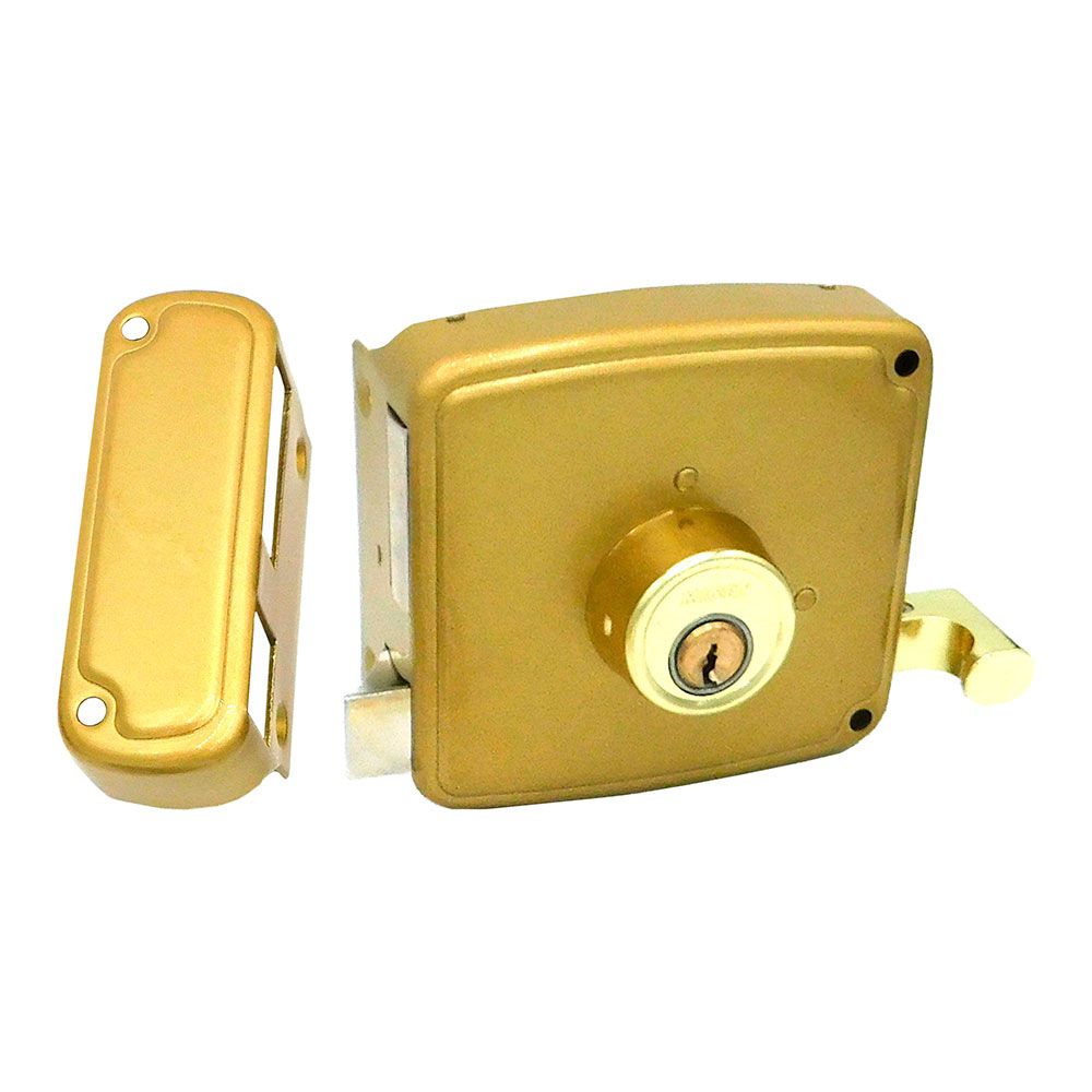 CERRADURA, SOBREPONER, MODELO CRS02, DE ACERO CON ACABADO ORO, 60 x 120 mm, MANO DERECHA