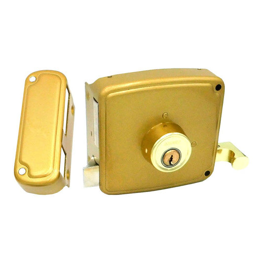 CERRADURA, SOBREPONER, MODELO CRS02, DE ACERO CON ACABADO ORO, 60 x 120 mm, MANO DERECHA