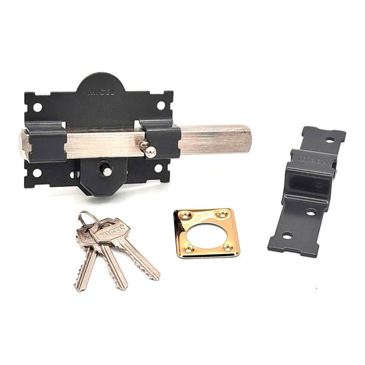 CERROJO, SEGURIDAD, SOBREPONER, MODELO CRR06, DE ACERO CON ACABADO GRIS, 105B/50 mm, CON 3 LLAVES AMAESTRADAS