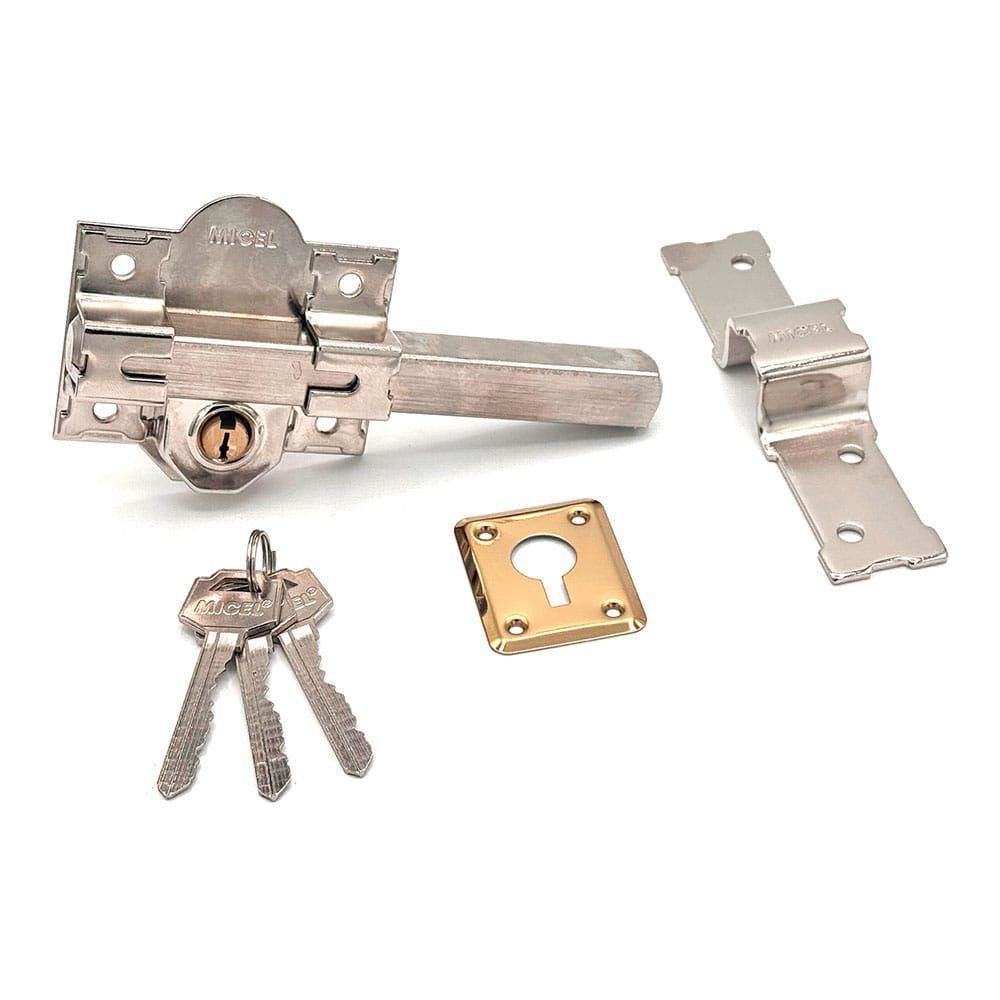 CERROJO, SEGURIDAD, SOBREPONER, MODELO CRR09, DE ACERO CON ACABADO NÍQUEL, 86L/50 mm, CON 3 LLAVES SERRATA