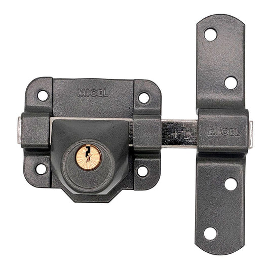 CERROJO, SEGURIDAD, SOBREPONER, MODELO CRR14, DE ACERO CON ACABADO GRIS, 86L/50 mm, CON 3 LLAVES SERRATA