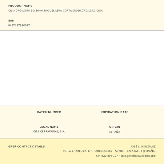 CILINDRO LOGO 30x30mm NIQUEL LEVA CORTA 08010.07.0.12.LC CISA